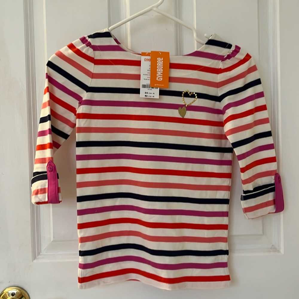 Gymboree Striped Kids 3/4 sleeve Shirt - Pink, Orange, Navy- size 8-10 years